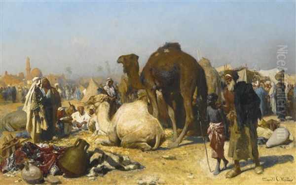 The Camel Market, Cairo Oil Painting by Carl Leopold Mueller