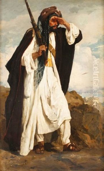 Chasseur Arabe A L'affut Oil Painting by Carl Leopold Mueller