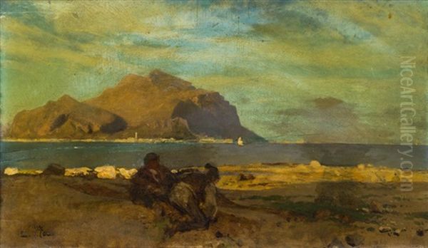 Zwei Fischer Am Strand Von Palermo Oil Painting by Carl Leopold Mueller