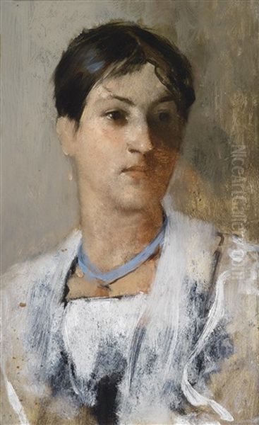 Bildnis Einer Jungen Frau Mit Blauem Halsband (study) Oil Painting by Carl Leopold Mueller