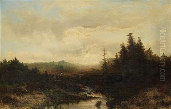 A Forested Landscape Oil Painting by Johannes Warnardus Bilders