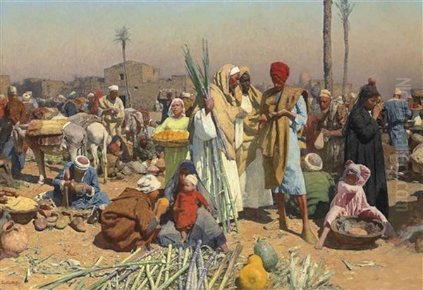 Market In Lower Egypt Oil Painting by Carl Leopold Mueller