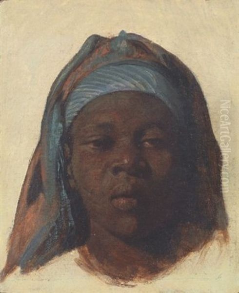 Jeune Egyptienne Au Voile Bleu Oil Painting by Carl Leopold Mueller