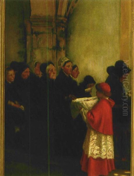 Kirchenszene, Ministrant Und Gemeinde Beim Gottesdienst Oil Painting by Carl Leopold Mueller