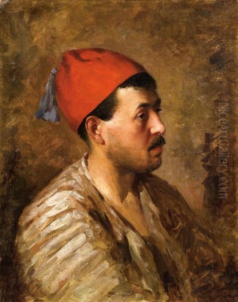 Kopf, Orientale Mit Fez (study) Oil Painting by Carl Leopold Mueller