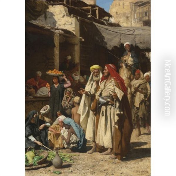 A Street Scene, Cairo Oil Painting by Carl Leopold Mueller