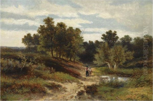 Figures In A Wooded Landscape Near Oosterbeek Oil Painting by Johannes Warnardus Bilders