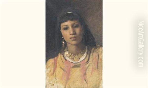 Jeune Orientale Au Collier Oil Painting by Carl Leopold Mueller