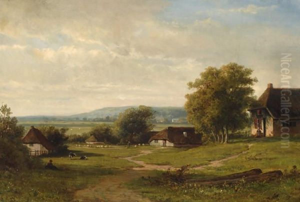 Landscape With Farm Oil Painting by Johannes Warnardus Bilders