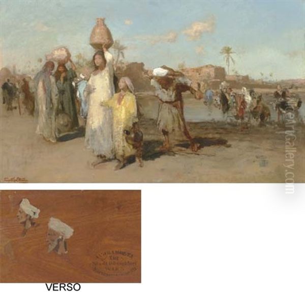 The Water Carriers (+ Studies Of Turbaned Men, Verso) Oil Painting by Carl Leopold Mueller