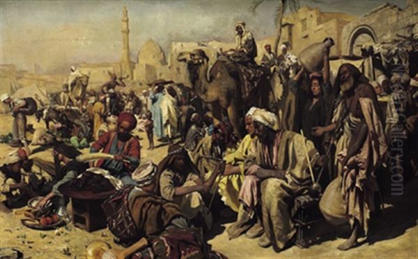 Der Markt In Kairo Oil Painting by Carl Leopold Mueller