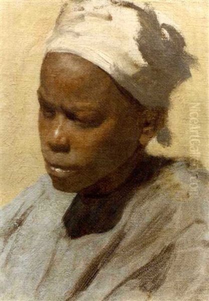 A North African Wearing A Headscarf (study) Oil Painting by Carl Leopold Mueller