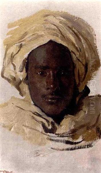 Portrait Study Of A Moor Oil Painting by Carl Leopold Mueller