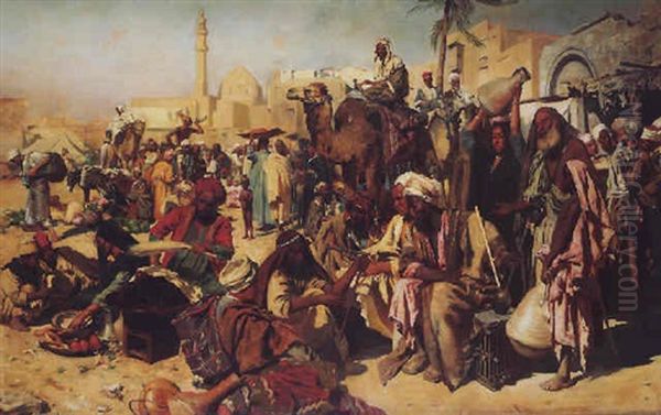 The Marketplace, Cairo Oil Painting by Carl Leopold Mueller