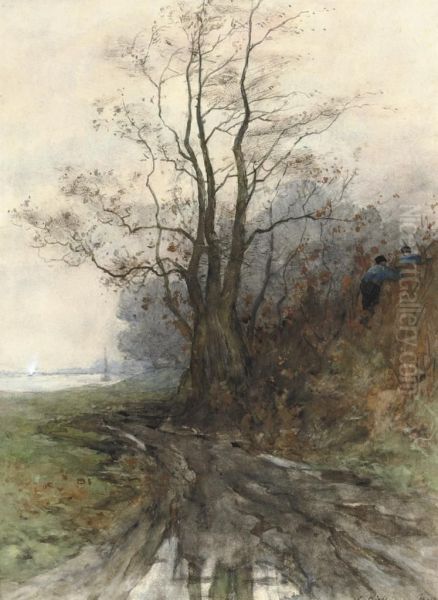 Near The River In Autumn Oil Painting by Maria Philippina Bilders-Van Bosse