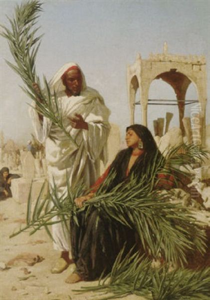 The Palm Seller Oil Painting by Carl Leopold Mueller