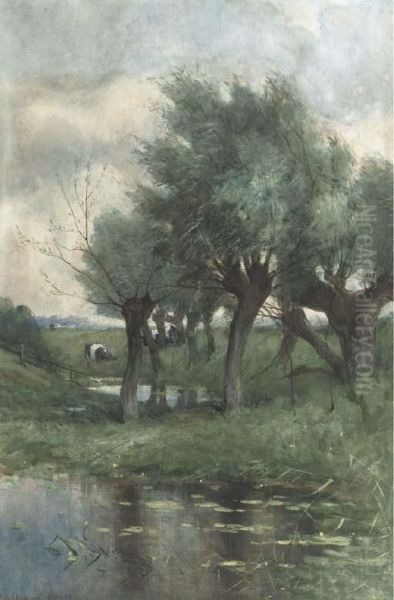 Cows Grazing By Willow Trees Oil Painting by Maria Philippina Bilders-Van Bosse