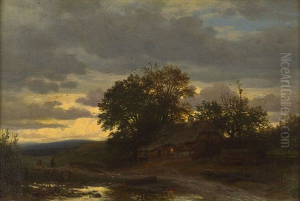 Abendliche Stimmung Uber Einer Heidelandschaft Oil Painting by Carl Wilhelm Mueller