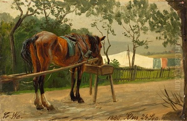 Pferd An Einem Futtertrog Oil Painting by Carl Wilhelm Mueller