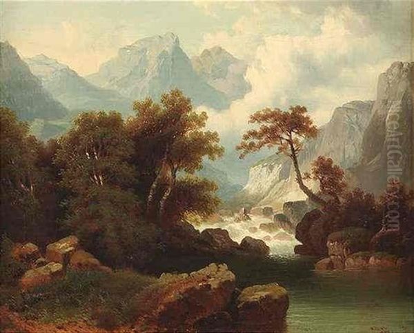 Gebirgslandschaft Mit Rauschendem Wildbach Oil Painting by Carl Wilhelm Mueller