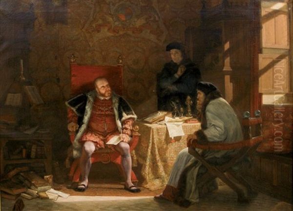 Henri Viii Lisant A L'eveque Fischer Et A Thomas Morus Sa Defense De L'eglise Catholique Romaine Oil Painting by Charles Louis Lucien Mueller