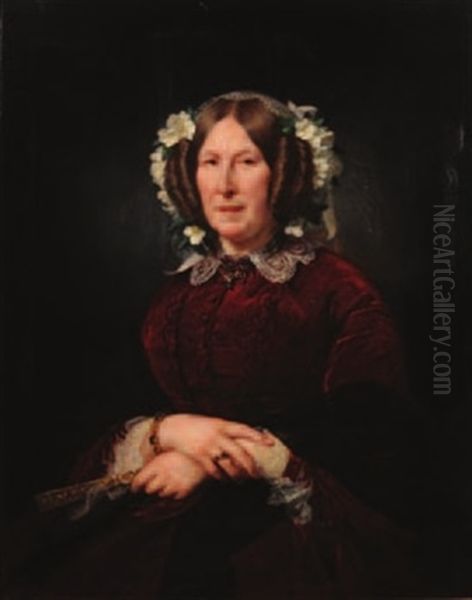 Portrait Of A Victorian Lady Oil Painting by Charles Louis Lucien Mueller