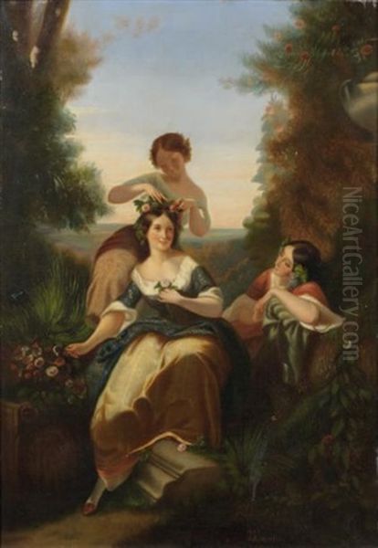 Le Couronnement De Flore Oil Painting by Charles Louis Lucien Mueller