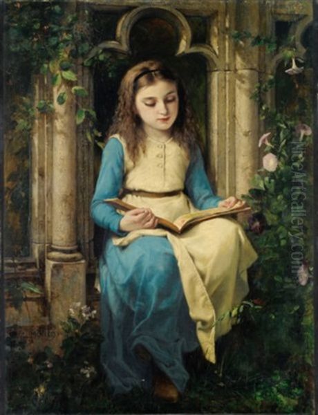 Jeune Fille Lisant Oil Painting by Charles Louis Lucien Mueller