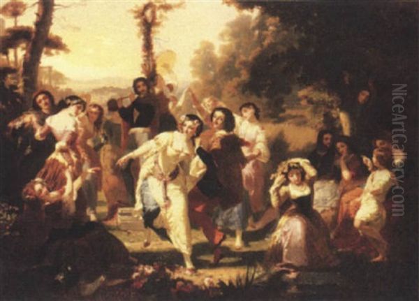 La Ronde Du Mai Oil Painting by Charles Louis Lucien Mueller