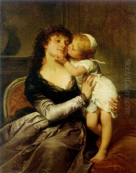 Mother's Pride Oil Painting by Charles Louis Lucien Mueller