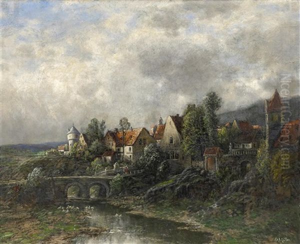 Hessisches Stadtchen Oil Painting by Eduard Josef Mueller