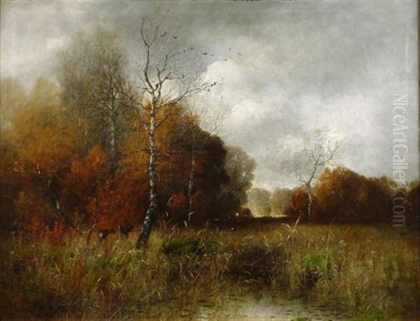 Rehe Auf Einer Herbstlichen Lichtung Oil Painting by Eduard Josef Mueller