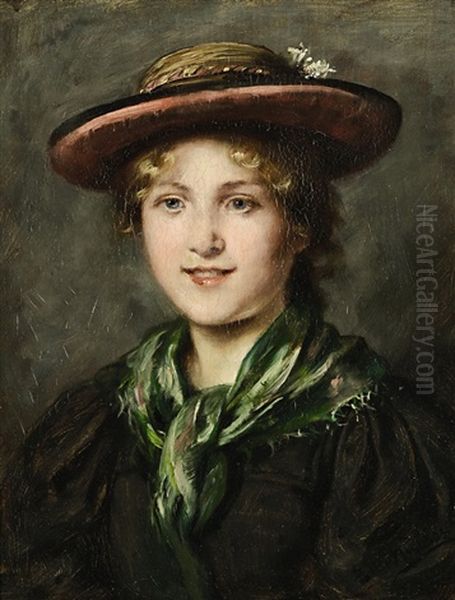 Portrait Eines Jungen Dirndls Oil Painting by Emma (Edle von Seehof) Mueller