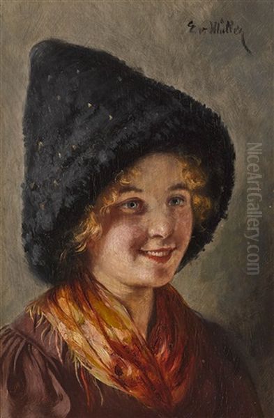 Madchen In Vorarlberger Tracht Oil Painting by Emma (Edle von Seehof) Mueller