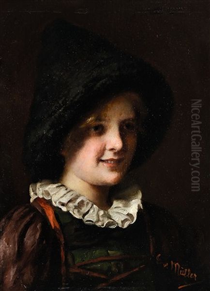 Portrait Eines Madchens In Tracht Oil Painting by Emma (Edle von Seehof) Mueller