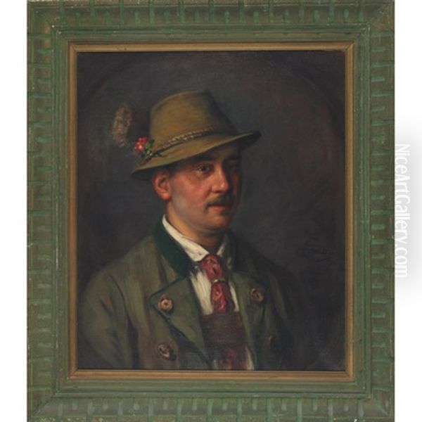 Tyrolian Countryman Oil Painting by Emma (Edle von Seehof) Mueller