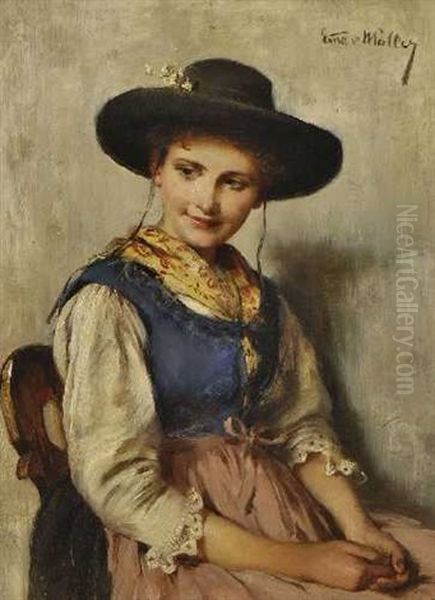 Dirndl Oil Painting by Emma (Edle von Seehof) Mueller