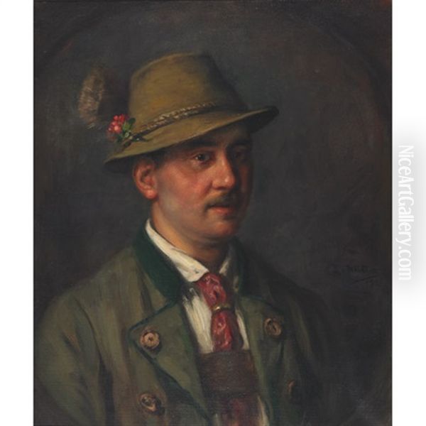 Tyrolian Countryman Oil Painting by Emma (Edle von Seehof) Mueller