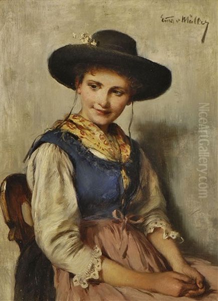 Dirndl Oil Painting by Emma (Edle von Seehof) Mueller