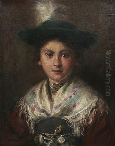 Brustbild Einer Jungen Tirolerin In Tracht Oil Painting by Emma (Edle von Seehof) Mueller