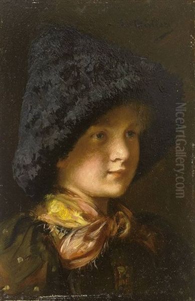 Portrait Eines Kleinen Madchens In Tracht Oil Painting by Emma (Edle von Seehof) Mueller