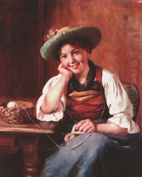 Portrait Einer Jungen Frau In Tracht Oil Painting by Emma (Edle von Seehof) Mueller