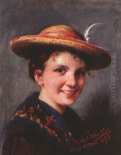 Madchen In Tracht Und Hut Oil Painting by Emma (Edle von Seehof) Mueller