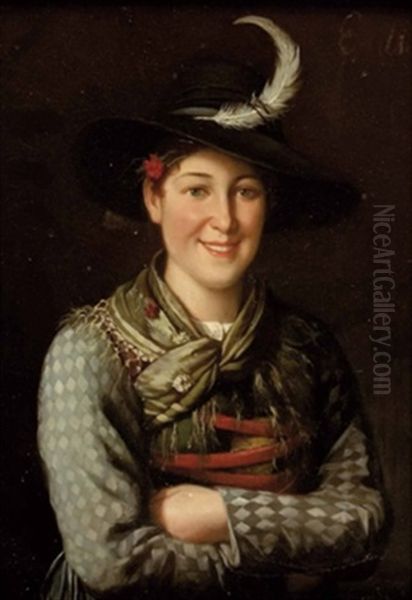 Junge Frau In Tracht Mit Hut Oil Painting by Emma (Edle von Seehof) Mueller