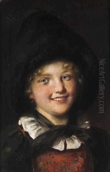 Madchen In Tracht Oil Painting by Emma (Edle von Seehof) Mueller