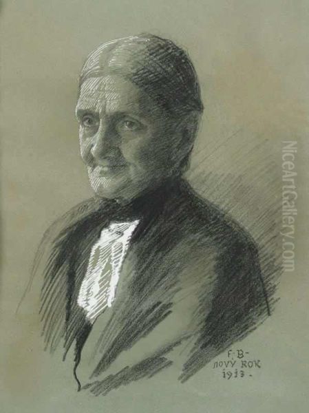 A Portrait Of An Old Lady Oil Painting by Frantisek Bilek