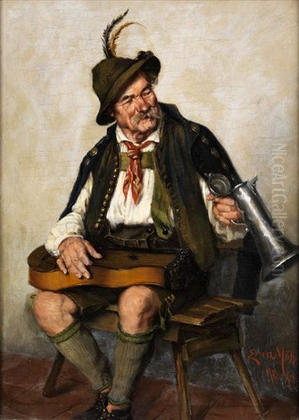 Zitherspieler Mit Bierkanne Oil Painting by Ernst Mueller