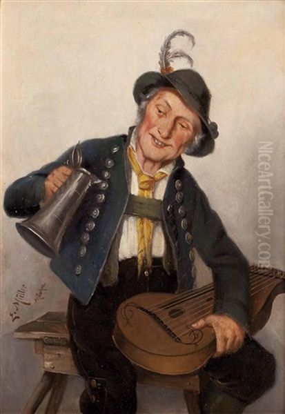 Der Lustige Zitherspieler Oil Painting by Ernst Immanuel Mueller