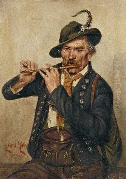 Flotenspieler Oil Painting by Ernst Immanuel Mueller