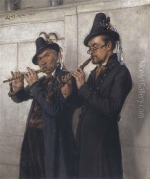 Zwei Musikanten Oil Painting by Ernst Immanuel Mueller